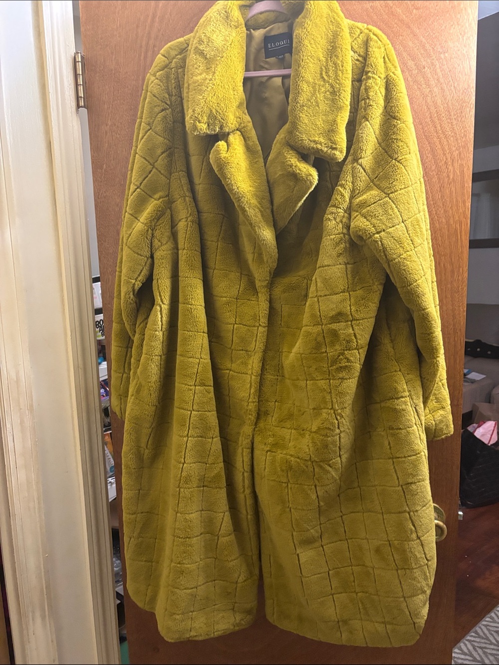 Eloquii Plush Quilted Teddy Coat in Mustard